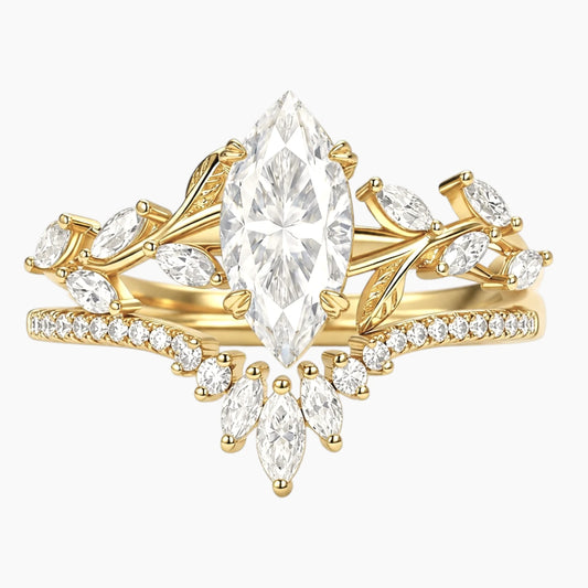 The Sovereign Laurel Marquise Moissanite Bridal Set