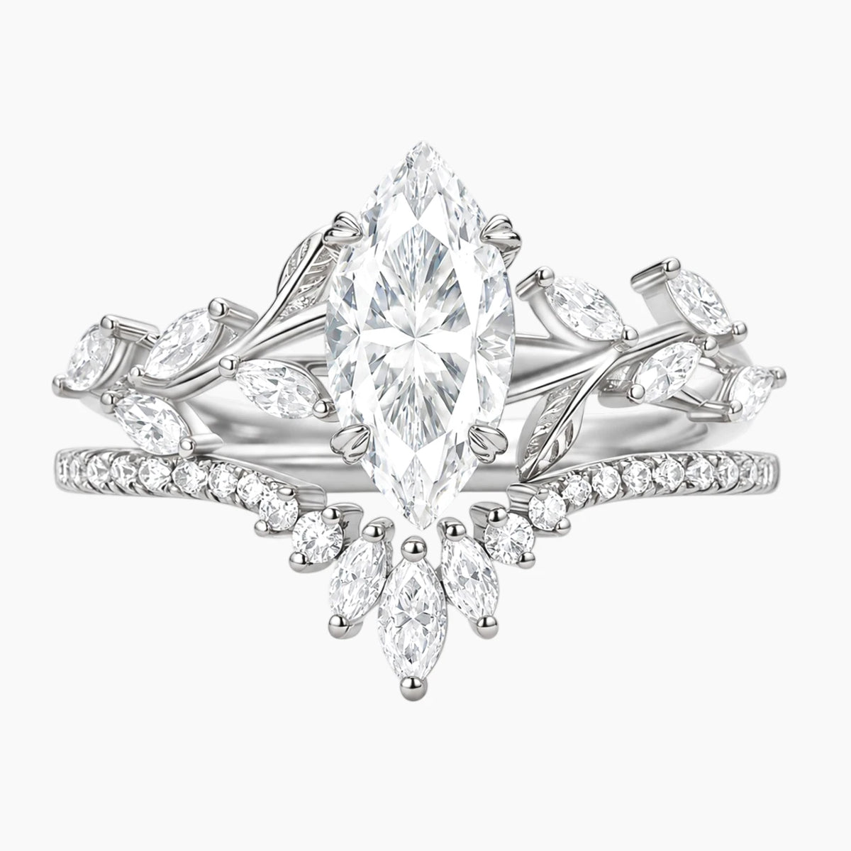 The Sovereign Laurel Marquise Moissanite Bridal Set