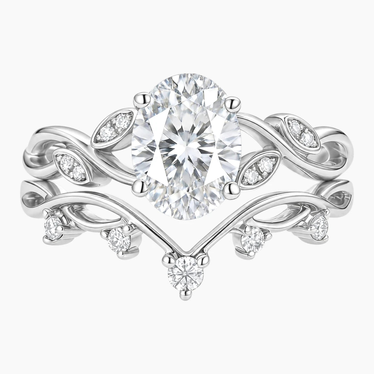 Dawn's Silhouette Intertwined Vine Oval Moissanite Ring Set