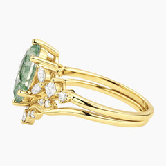 Celandrisse Marquise Moss Agate Botanical Crown Ring Set