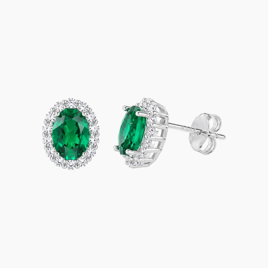 The Virelia 1 CT Oval Lab-Grown Emerald Halo Stud Earrings