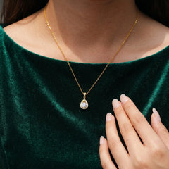 Majestic Pear Halo Brilliant Moissanite Necklace