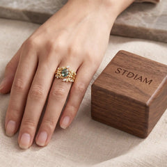 Arborielle Oval Moss Agate Woodland Bridal Ring Set