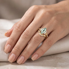 Sylvenora Marquise Moss Agate Vine-Inspired Bridal Ring Set