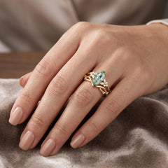 Viridienne Marquise Moss Agate Floral Contour Ring Set