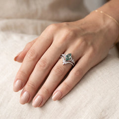 Évandrisse Marquise Moss Agate Floral Tiara Ring Set