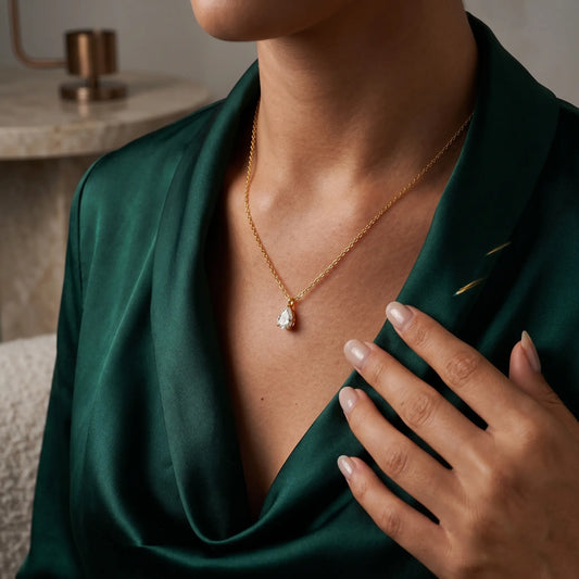 Brilliant Teardrop Moissanite Gold Solitaire Necklace