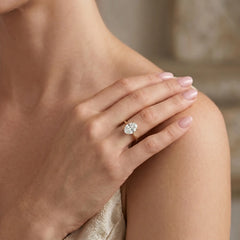Luise Oval Solitaire Tulip Hidden Halo Moissanite Ring