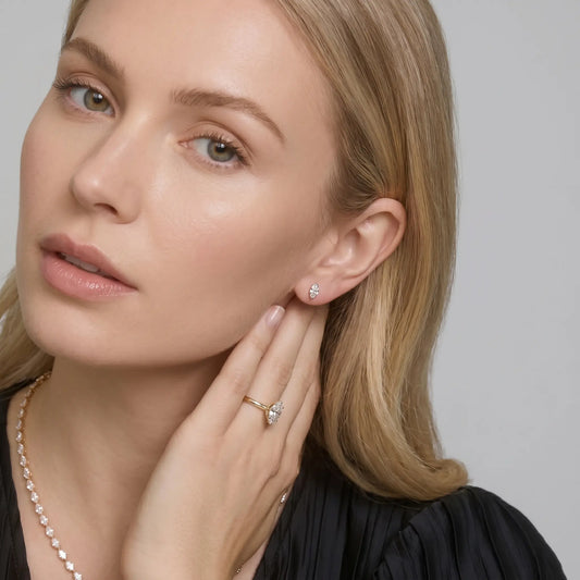 Classic Bezel Set Marquise Cut Brilliant Moissanite Stud Earrings
