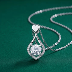 Heart Accent Pear Halo Moissanite Necklace