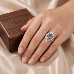 Elarivelle Marquise Moss Agate 4-Piece Tiara Engagement Ring Set
