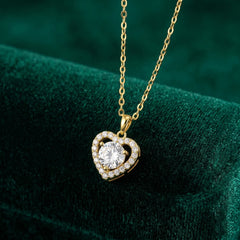 Luxurious 1ct Heart Cut Moissanite Halo Necklace