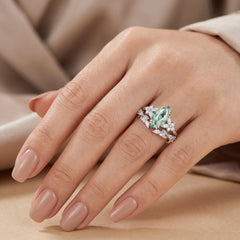 Elvarielle Marquise Moss Agate Botanical Ring Set