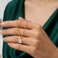Brilliant Teardrop Moissanite Gold Solitaire Necklace