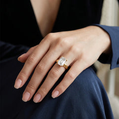 Veyra 3 Carat Emerald Double-Claw Wide Band Moissanite Ring