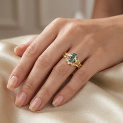 Elowenara Oval Moss Agate Botanical Ring Set