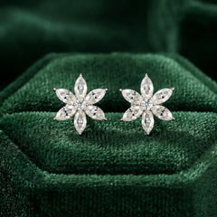 Snowflake Marquise Moissanite Stud Earrings