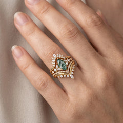 Elarivelle Marquise Moss Agate 4-Piece Tiara Engagement Ring Set