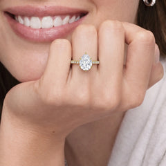 Amelie Half Coverage Pear Halo Moissanite Ring