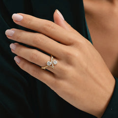 The Ethereal Branch 1ct Round Moissanite V-Shape Open Ring - 18K Gold Plated