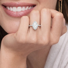 Marquise Cut Moissanite Halo Ring in 18K Gold Plated Vermeil