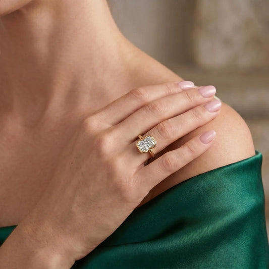 Half Bezel Radiant Moissanite Ring