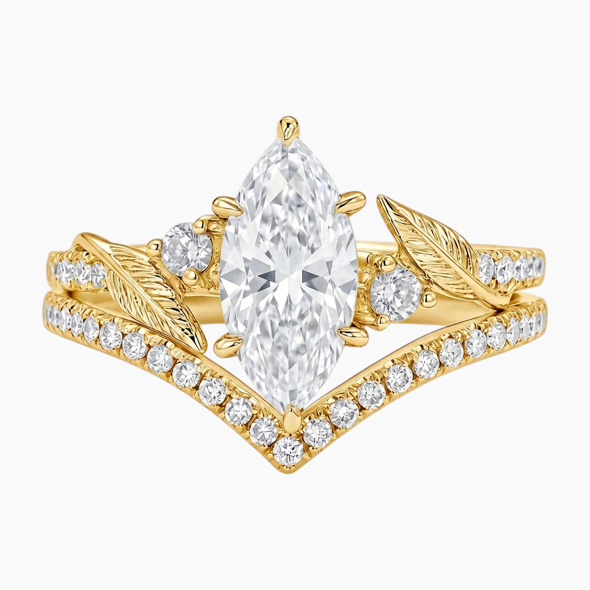 Royal Marquise Cut Moissanite Botanical Ring Set