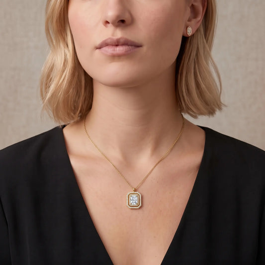 Aurélisse 1 Carat Radiant Moissanite Double Halo Necklace