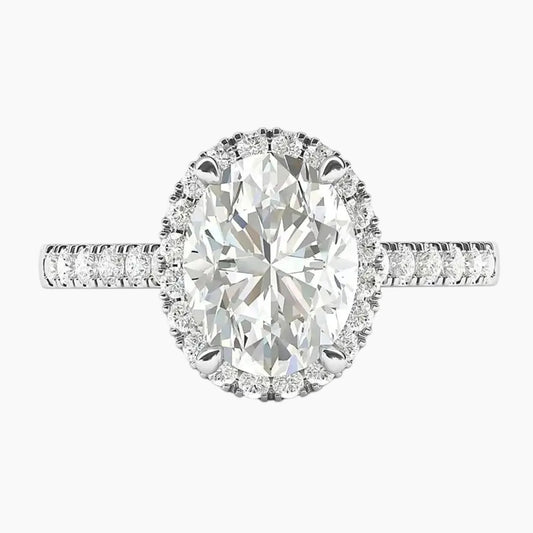 Classic Oval Halo Moissanite Engagement Ring with Pavé Band