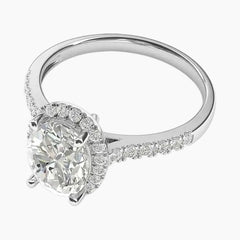 Classic Oval Halo Moissanite Engagement Ring with Pavé Band