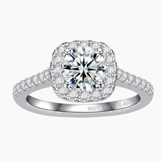 Radiant Moissanite Halo Promise Ring  Bridal Band