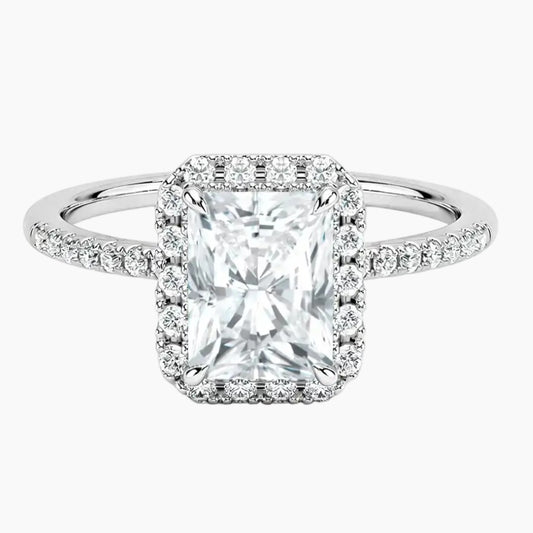 Radiant Cut Moissanite Halo Engagement Ring
