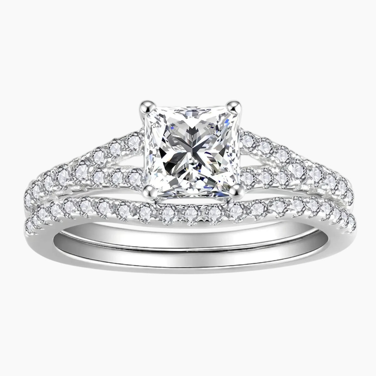 Princess Cut Square  Moissanite Ring Set