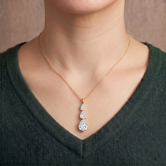 Célorienne Graduated Pear Moissanite Drop Necklace
