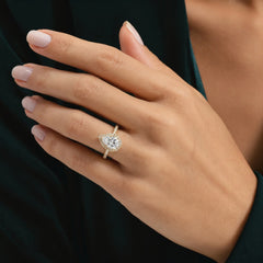 Pear Cut Moissanite Halo Ring in 18K Gold Plating
