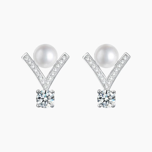 V-shaped Pearl Moissanite Stud Earrings