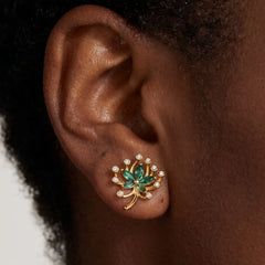 Green Flowers Moissanite Stud Earrings