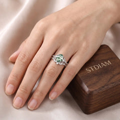 Elowenara Oval Moss Agate Botanical Ring Set