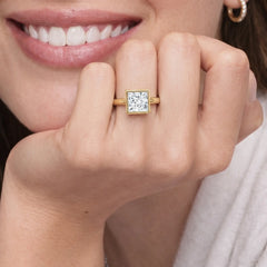 Aura Princess Cut Bezel Moissanite Ring