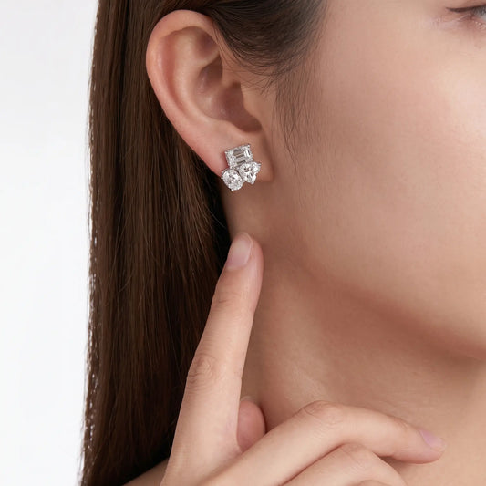 Geometric-shaped Moissanite Stud Earrings