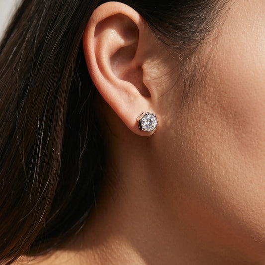 Hexagon Moissanite Stud Earrings