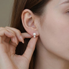 Elegant Four-prong Pearl Moissanite Earrings