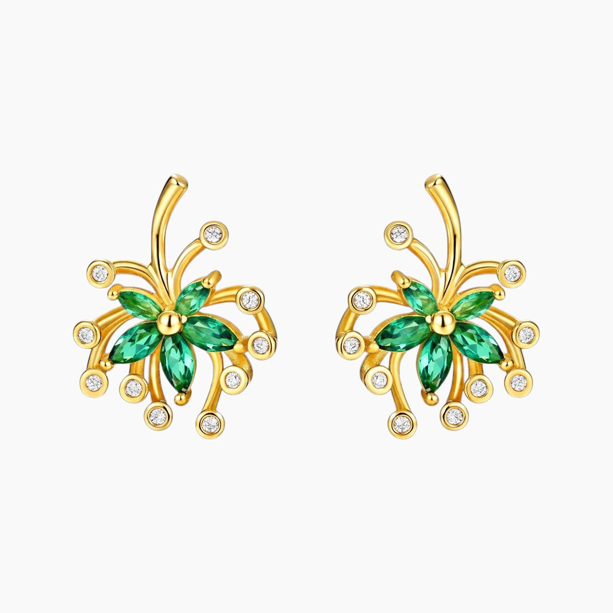 Green Flowers Moissanite Stud Earrings