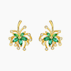 Green Flowers Moissanite Stud Earrings