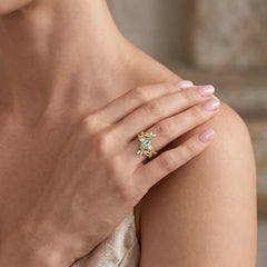 Verdelisse Marquise Moss Agate Nature-Inspired Bridal Ring Set