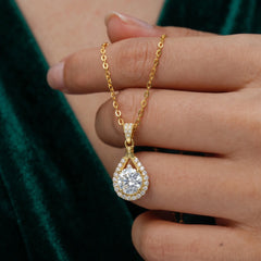 Majestic Pear Halo Brilliant Moissanite Necklace