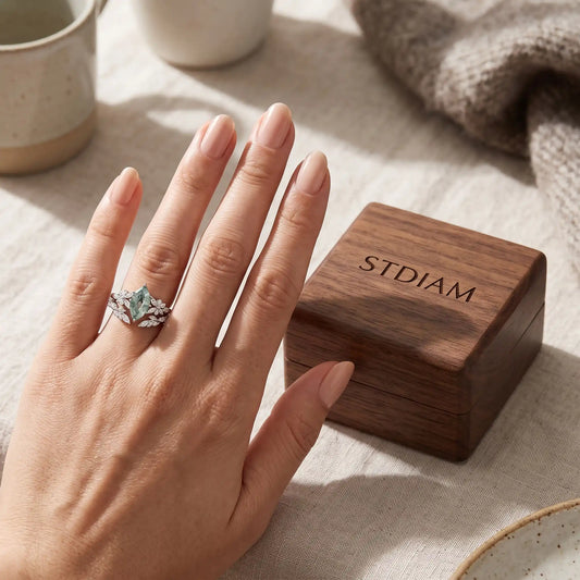 Eiravelle Marquise Moss Agate Botanical Ring Set