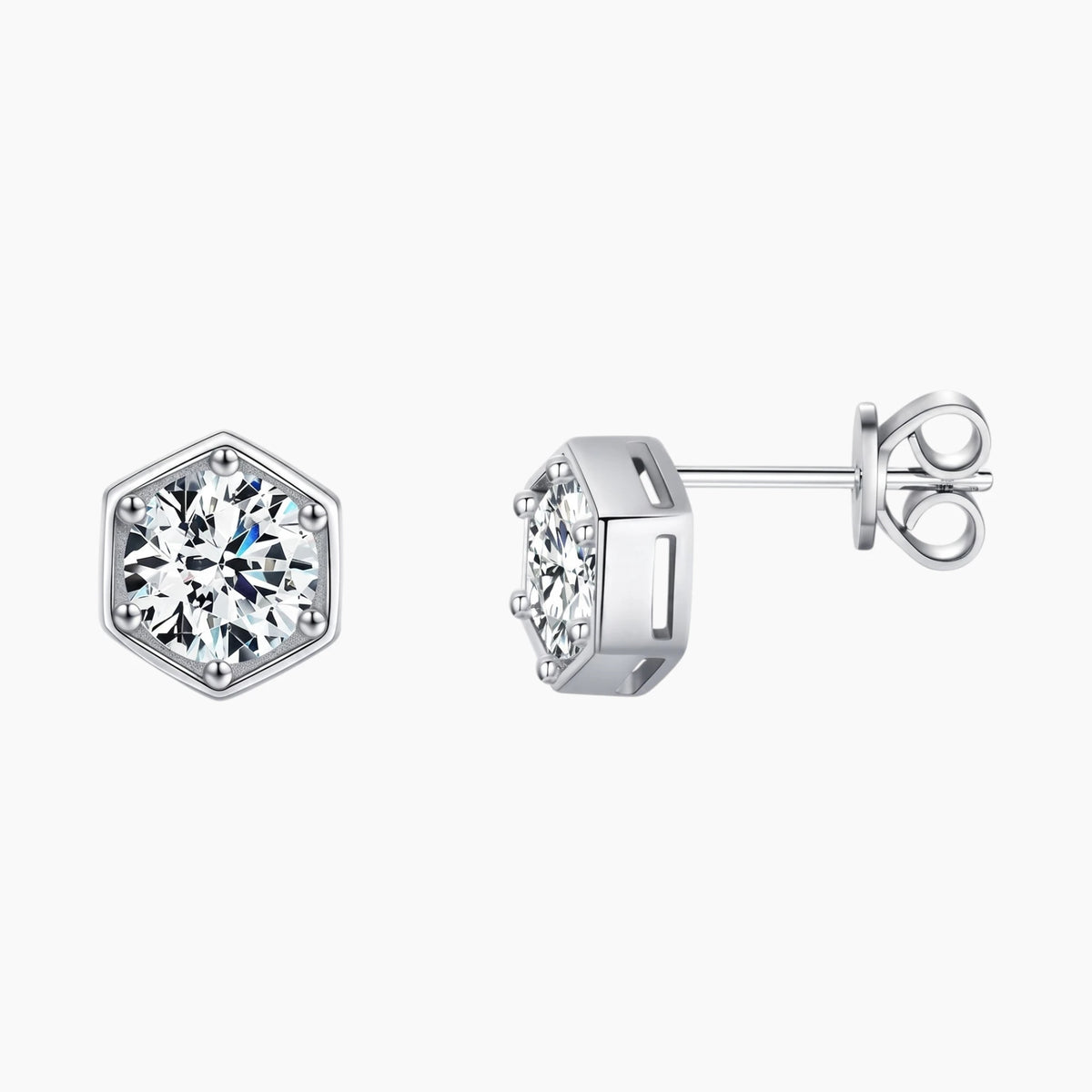 Hexagon Moissanite Stud Earrings