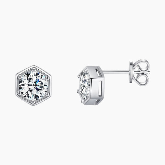 Hexagon Moissanite Stud Earrings