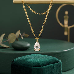 Brilliant Teardrop Moissanite Gold Solitaire Necklace